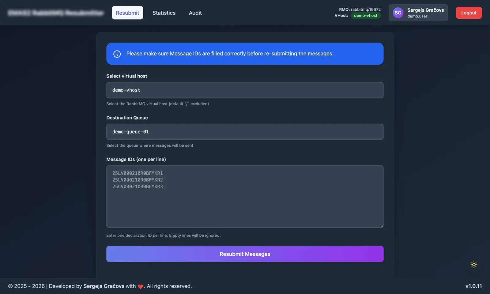 RabbitMQ Message Resubmitter priekšskatījums